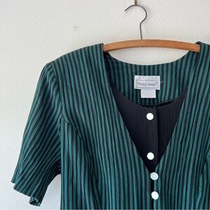 Vintage 90’s striped office career tunic women’s blouse‎ size M